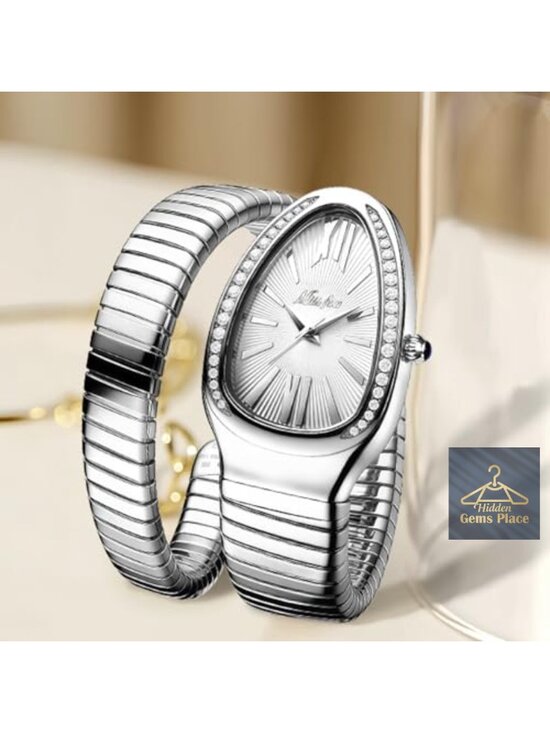 Snake Face Watch Women Teardrop Dial Mother of Pearl Blue Roman Numerals main image 5